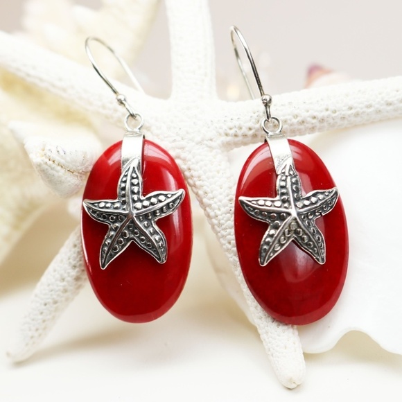 Jewelry - Nautical Coral *signed* Sterling Silver Earrings
